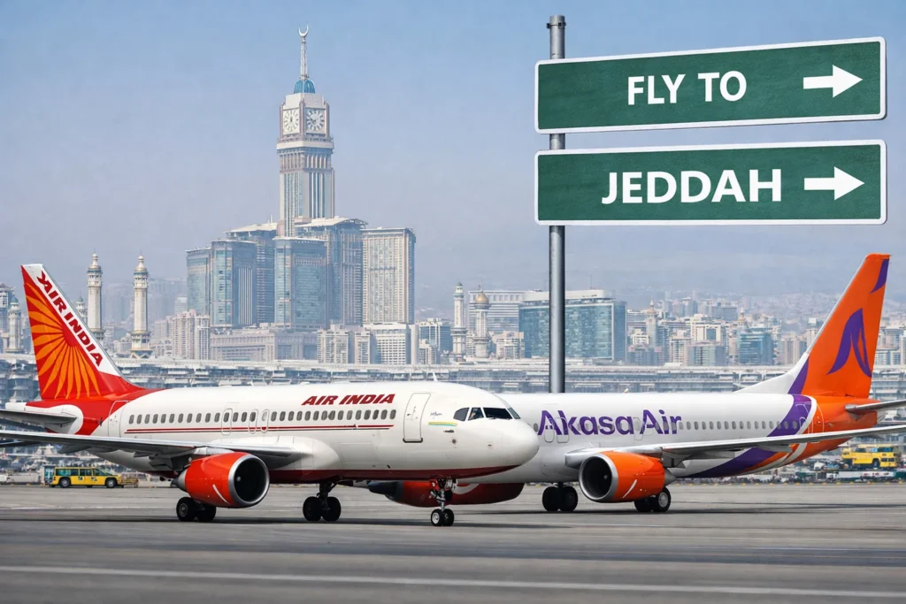 एयर इंडिया और अकासा एयर ने जेद्दा के लिए नियमित उड़ानें फिर शुरू कीं एयर इंडिया और अकासा एयर के विमान जेद्दा के लिए अंतरराष्ट्रीय उड़ान संचालन का प्रतीकात्मक दृश्य